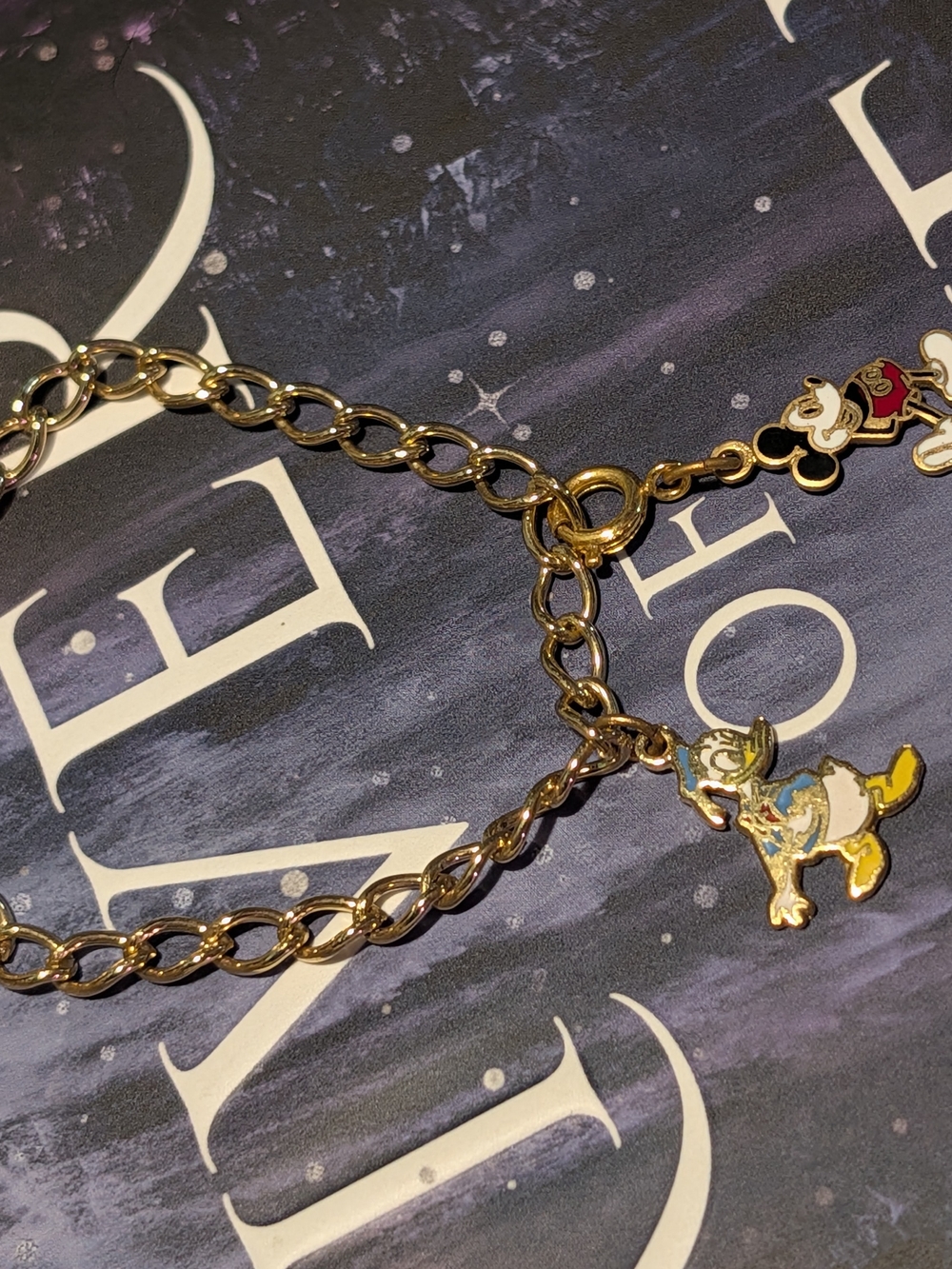 Vintage Gold Charm Bracelet with Donald Duck and Mickey Mouse Charms